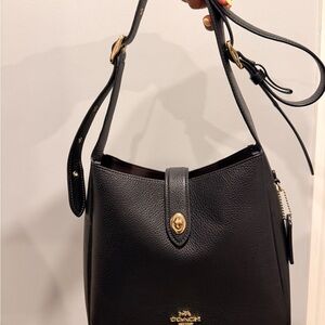 Coach Black Pebbled Leather Bucket Shoulder Bag with Gold Hardware